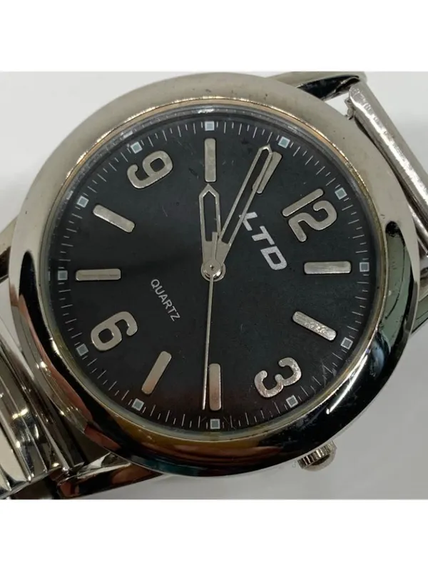 Ltd silver tone black dial quartz analog watch 35mm stretch band 6.5” running - Image 3