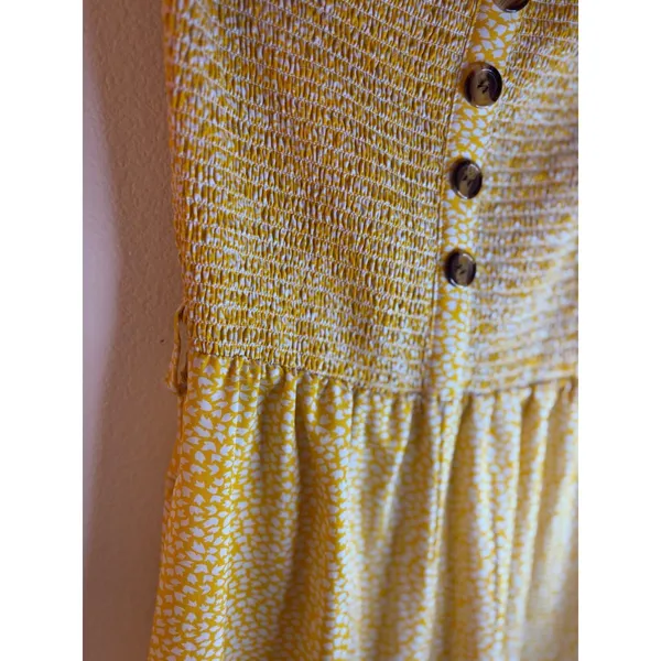 SHEIN‎ Yellow Heart Print Smocked Strapless Wide Leg Jumpsuit Small Boho Summer - Image 2