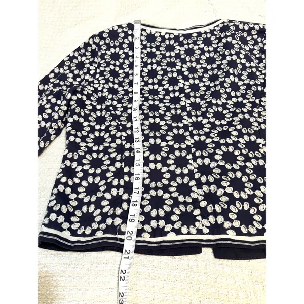 Madison Hill NY Embroidered Cotton Open Front Blazer Jacket Shacket Navy Size 6 - Image 11