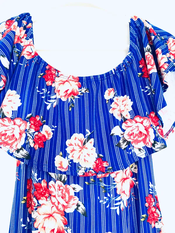 Blue Floral Maxi Dress Multiple Size M - Image 4