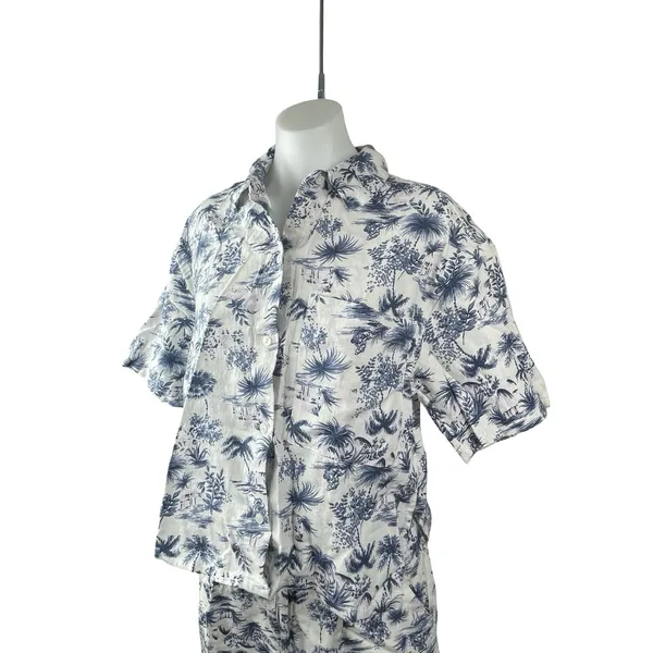 NEW Abercrombie & Fitch Blue Tropical Button Up Shirt Shorts 2 Pc Set Size S - Image 2