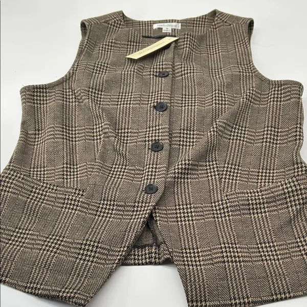 JohnPaulRichard Brown Plaid Blouse Size M - Image 6