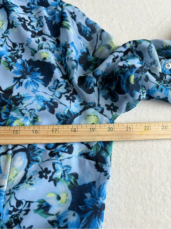 Tahari Light Blue Floral Button-Front Long Sleeve Midi Dress - Image 8