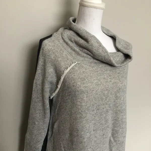 Free People Sweater Cowl Turtleneck Pullover Oversized Mixed Media Raw Grey - Image 3