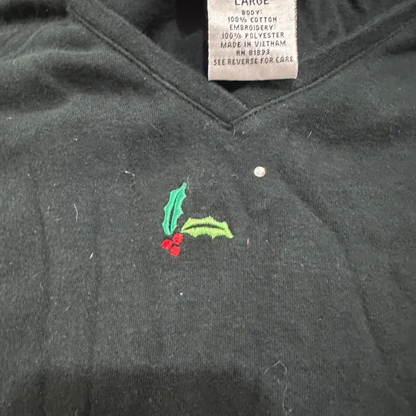 Quacker Factory Black Christmas Shirt Womens with Holly and Beads - Image 4