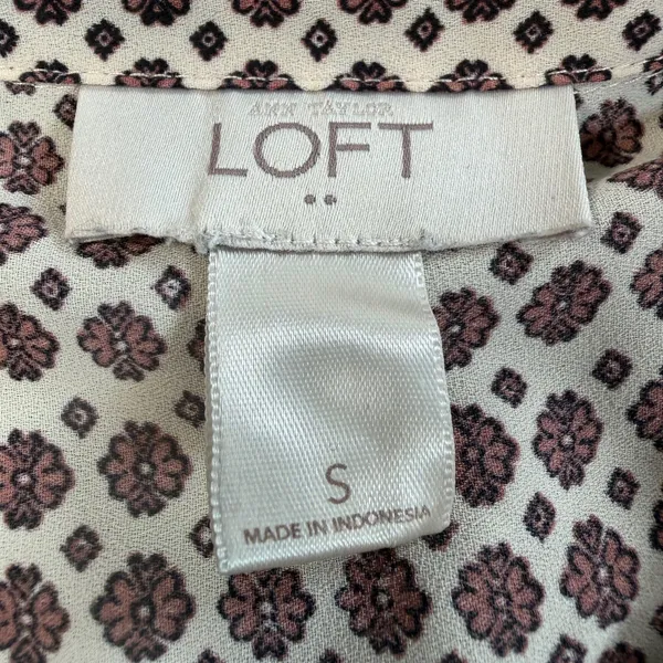 LOFT Ann Taylor Women's Small Brown Cream Floral Button Up Blouse Lightweight - Image 5