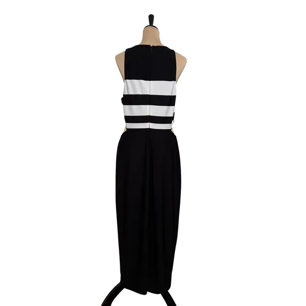Lauren Ralph Lauren Black White Stripe Cut-Out wedding guest Maxi Dress Size 14 - Image 3