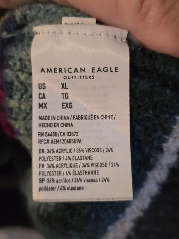 American Eagle Dark Green Multicolor Striped Cozy Sweater XL - Image 3