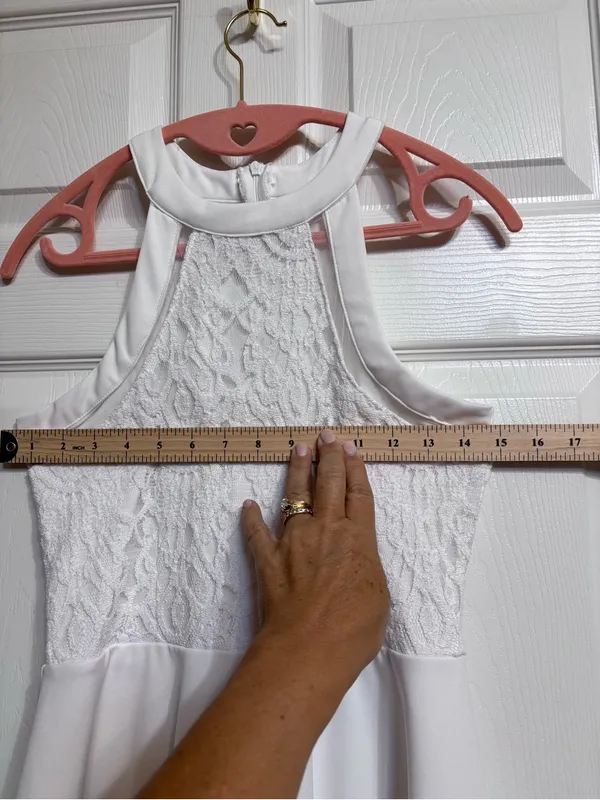 Missguided White Lace Halter Skater Dress Rush Week Bridal Wedding EUC Size S - Image 4
