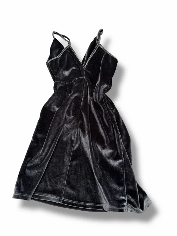 2Love V-Neck Velvet Faux Wrap Mini Dress in‎ Charcoal Grey Black - Image 2