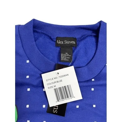 Alex Stevens Lightweight Blue Christmas Dinosaur Polka Dot Sweatshirt‎ Medium - Image 5