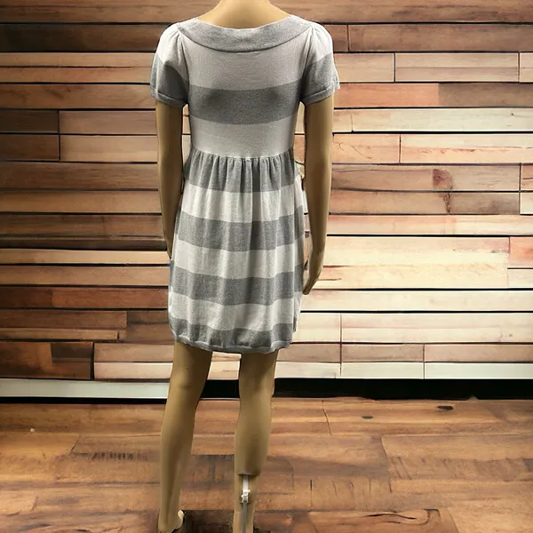Pink Rose Premium Quality Grey White Striped Short Sleeve Knit Mini Dress Large - Image 6