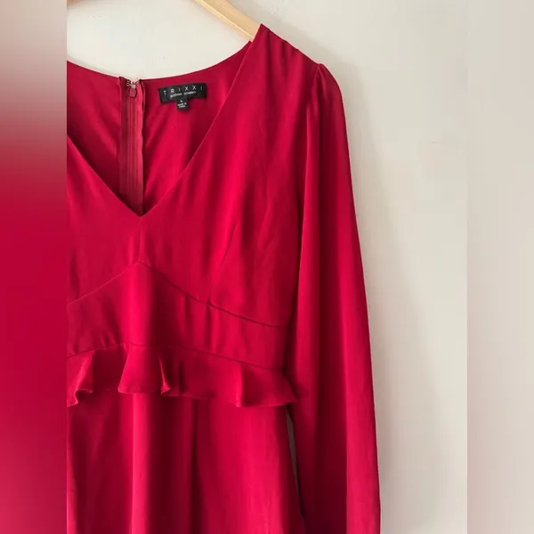 Francesca’s Trixxi Red Long‎ Sleeve Layered Ruffle V Neck Dress - Image 2