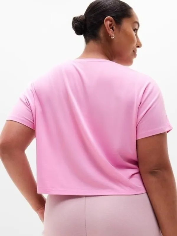 New Athleta L With Ease Crop Tee Waterlilly Pink Large Regular Short Sleeve - Image 5