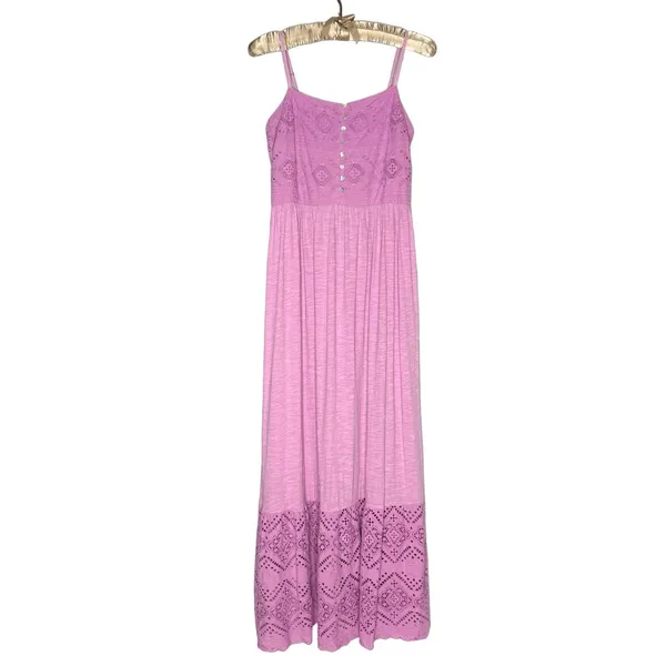 Lucky‎ Brand Maxi Dress Medium 100% Cotton Eyelet Sundress Sleeveless Smocked - Image 4