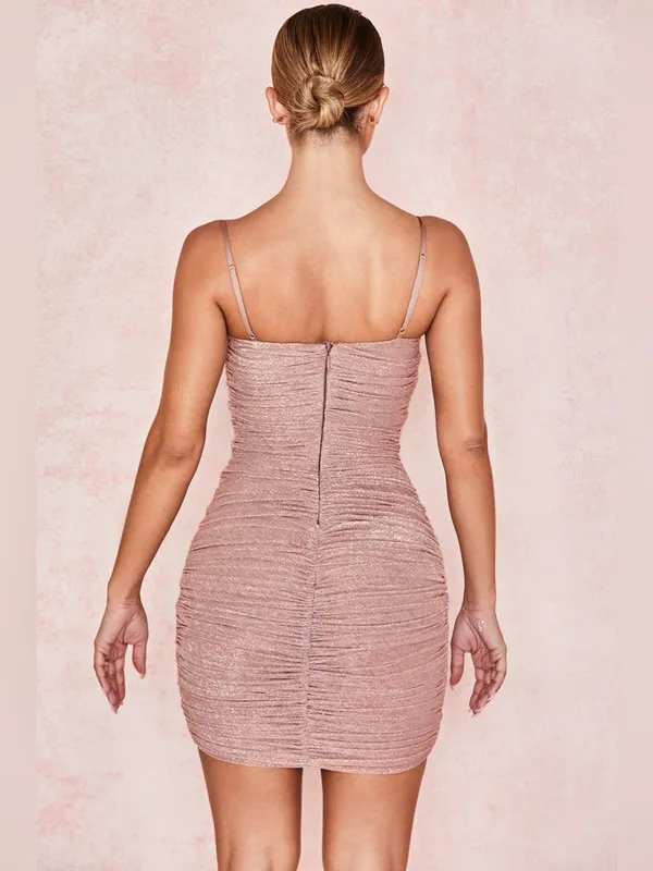 House of CB Ella Pale Pink Sparkle Mesh Mini Dress XS - Image 5