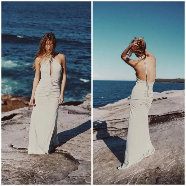 NEW Zara LONG Ruched Keyhole DRAPED HALTER Maxi DRESS Gown Size XS - Image 4