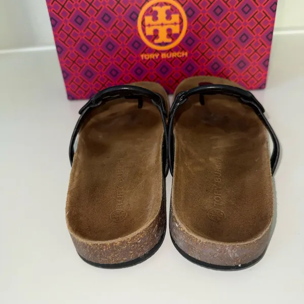 Tory Burch Women's Miller Cloud Sandals Black Patent Leather Natural Size 8 - Image 4