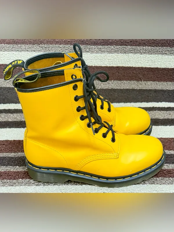 Dr. Martens Yellow Lace-Up Combat Booties - Image 4