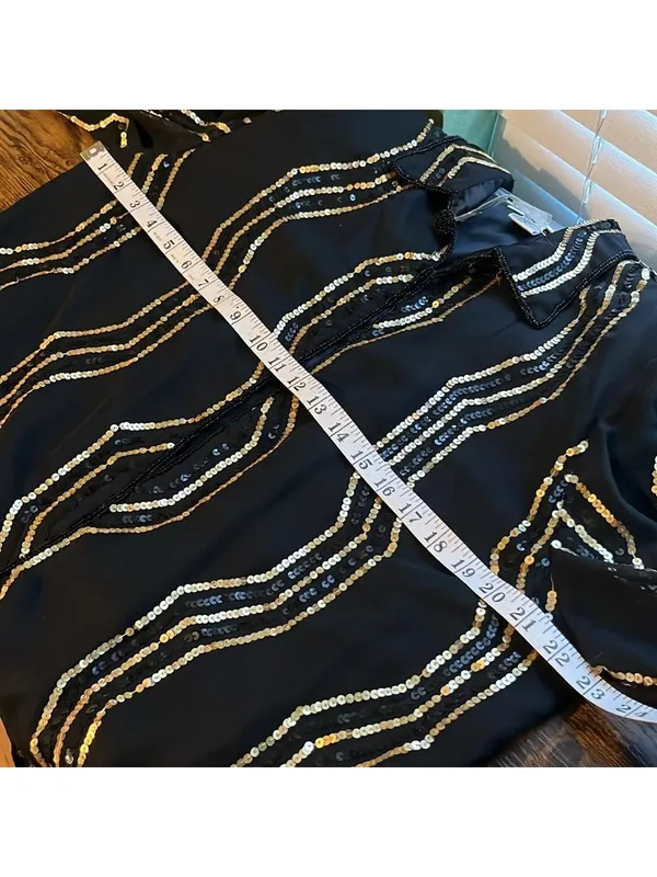 Vintage Evening mini dress Black Gold Heavy Sequin Formal Jacket Blazer Formal - Image 6