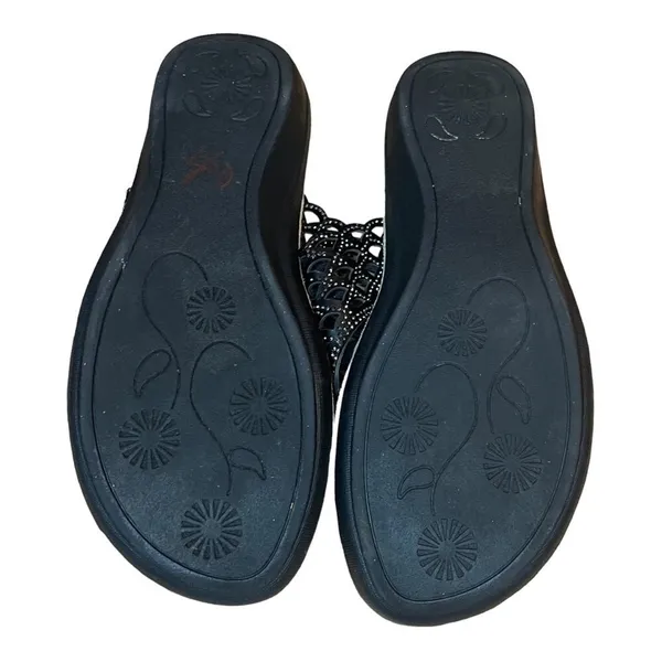 Berkley Jensen Womens Black Laser Cut Rhinestone Wedge‎ Thong Sandals Size 9.5 - Image 6