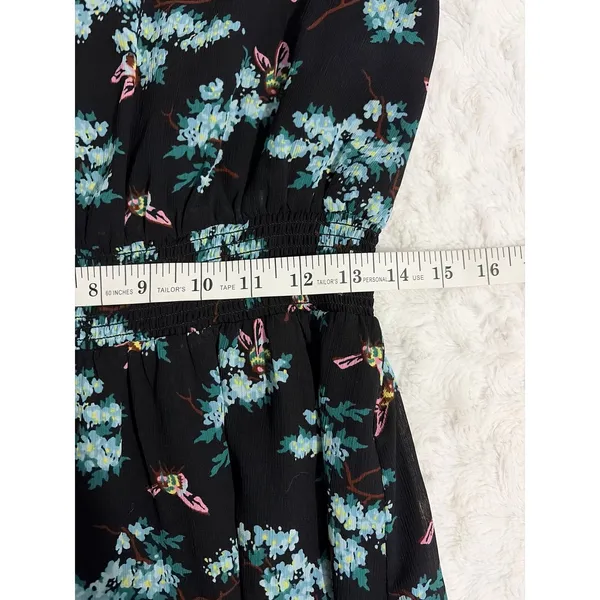 J. Crew Black Botanical Bees Print Smocked Waist Ruffle High Neck Midi Dress M - Image 8