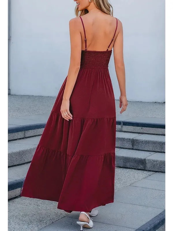 NWT Cupshe Burgundy Crimson V-Neck Lace Bodice Sleeveless Maxi Dress - Medium - Image 8
