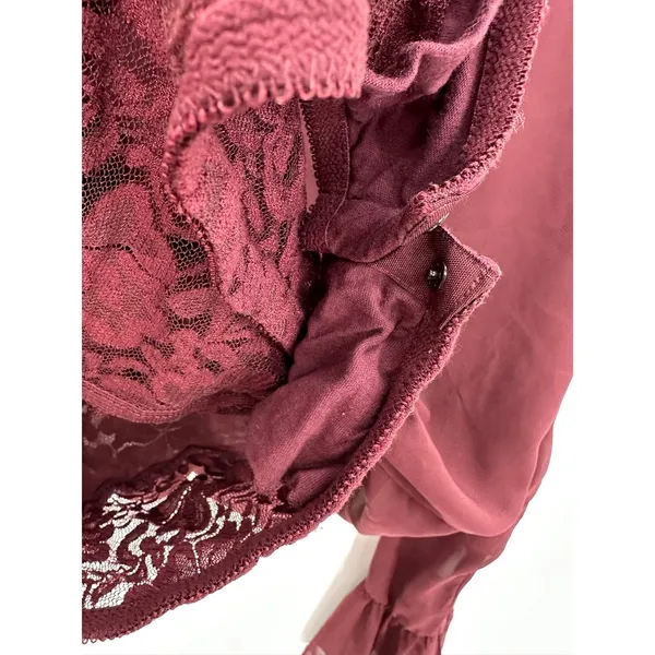 Hot As Hell Mama Jen Bodysuit Top Womens S Wine Sheer Lace Open Back Y2K - Image 6