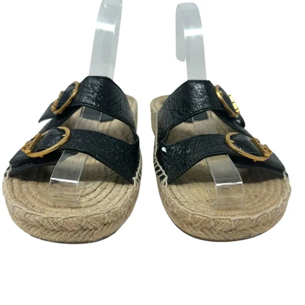 Tory Burch Selby Patent Leather Espadrille Slide Sandals Black Size US 6.5‎ - Image 3