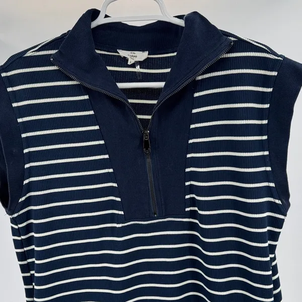 Entro Navy and White Striped Mini Dress sleeveless ribbed coastal nautical M - Image 3