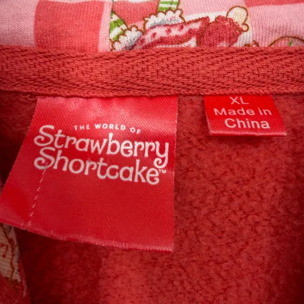 Strawberry Shortcake Hoodie Women XL Red Retro 80s Kidcore Gingham Loungewear - Image 4