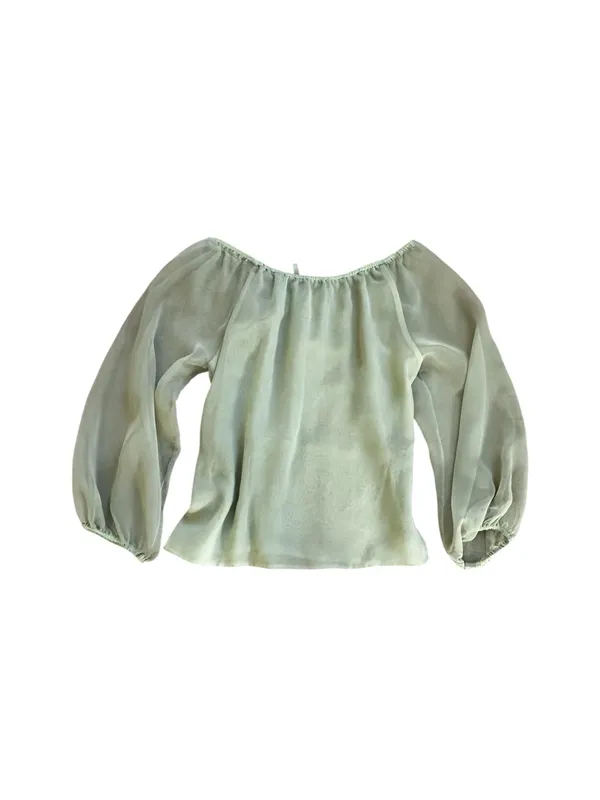 Vintage Sheer Chiffon Blouse Light Green Romantic Cottagecore Feminine Boho - Image 5