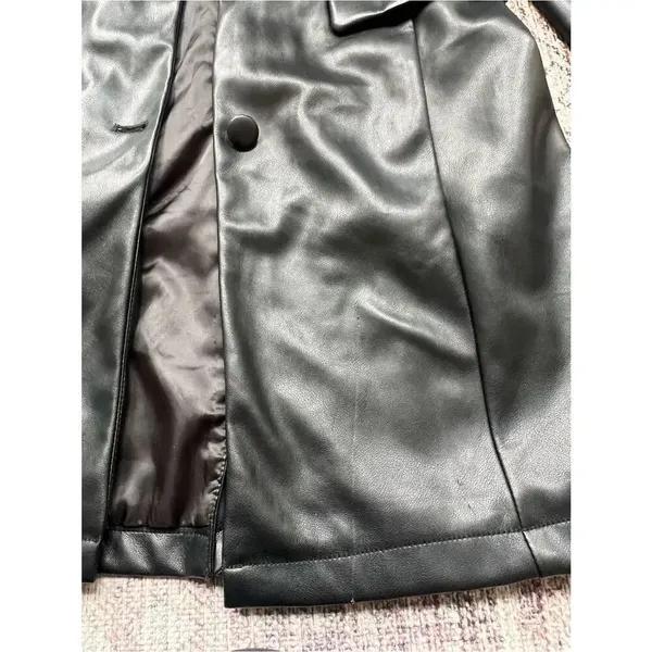 Avec Les Filles Black Faux Leather Long Blazer Jacket Button Down Coat XS - Image 10