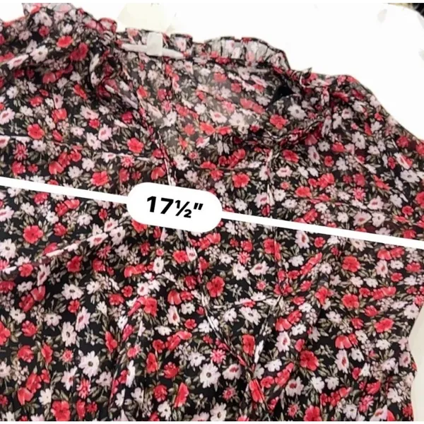 Socialite Floral Chiffon Mini Dress XS Red Black Long Sleeve Smocked Waist NWT - Image 13