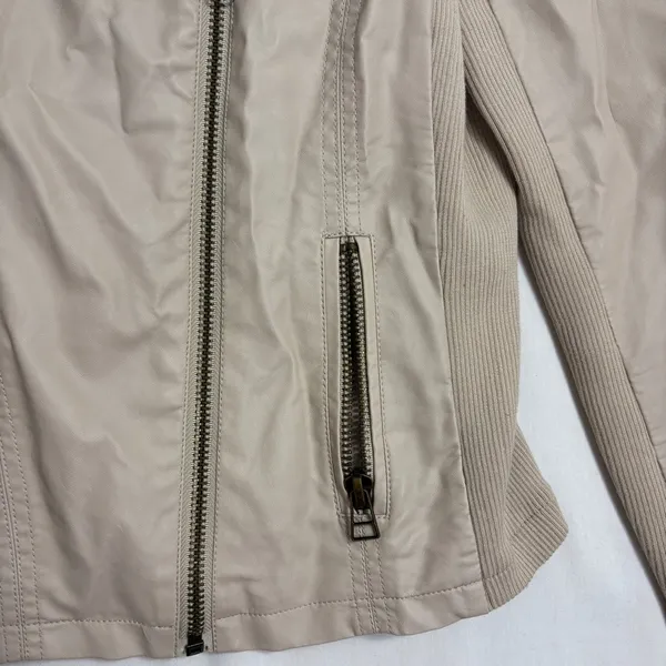 Thread‎ & Supply Moto Jacket Womens M Cream Faux Leather Ribbed Knit Biker - Image 4