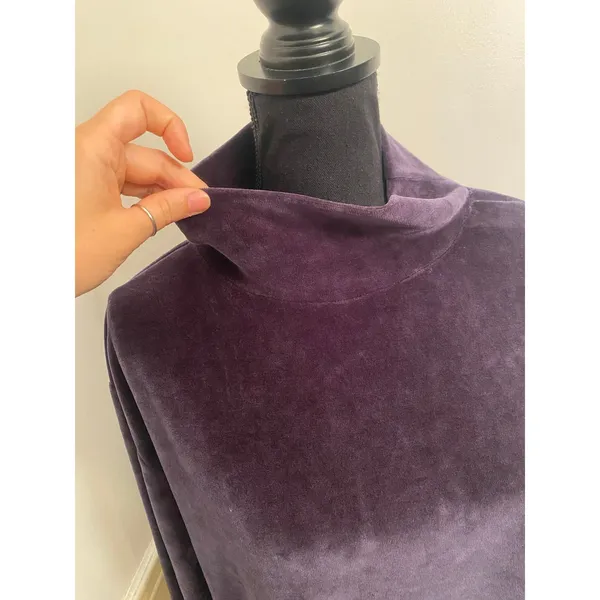 Garnet Hill Velour Knit Turtleneck Cowl Neck Pullover Top Blue Grey Cotton Modal - Image 3