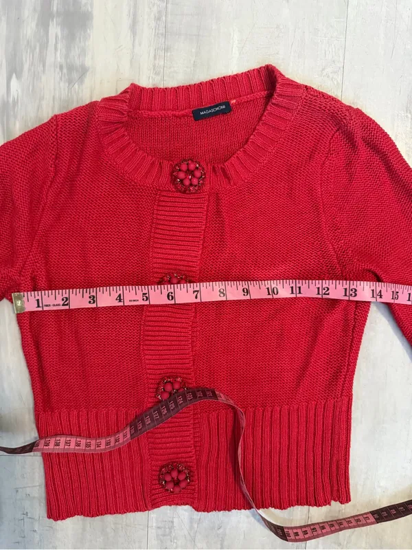 madison leigh Red Cropped Knit Cardigan with Decorative Buttons - Image 5