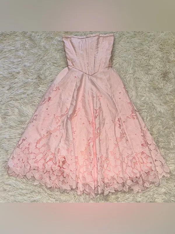 NEW HOUSE OF CB Belissa Strapless Broderie Anglaise Midi Pink Dress sz XS - Image 6