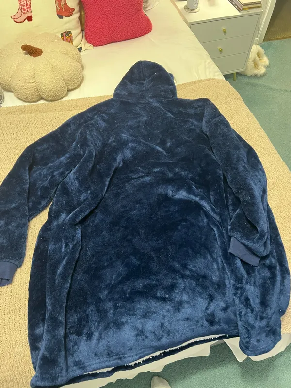 Cozy Casual Soft and plush blue fleece hoodie with a front pocket. Perfect for staying warm and comfortable. Just needs to be lint rolled or thrown in dryer. - Image 3