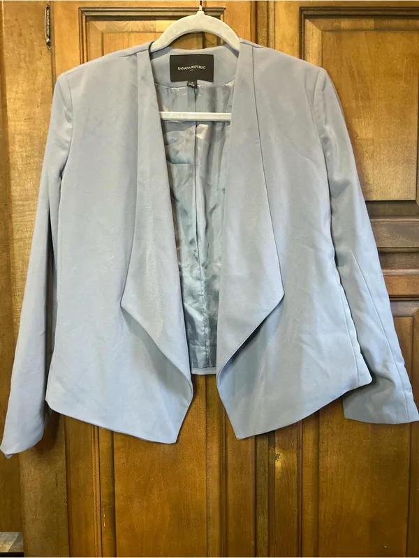 Banana Republic Dusty Blue Open Front Cascade Blazer Jacket Size 4 - Image 2