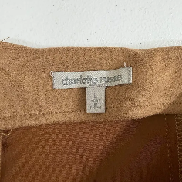 Charlotte Russe tan‎ faux suede pencil zip mini skirt business casual neutral L - Image 5