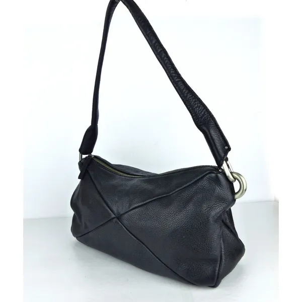 Calvin Klein Black Pebbled Leather Shoulder Bag Hobo Purse Slouchy Zip Y2K - Image 3