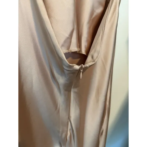 Zara Champagne Satin Maxi Slip Dress Cross Back V-Neck Sleeveless Pink Beige XS - Image 9