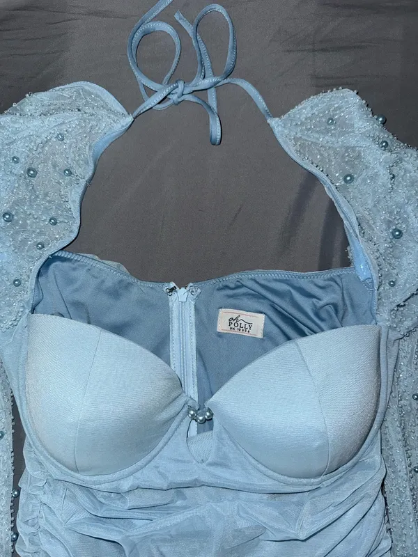 Oh Polly Blue Mini Dress Embellished Long Sleeve - Image 6