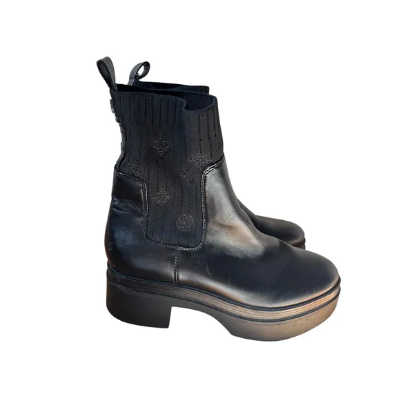Guess Black Leather Knit Ankle Boots Size 8M - Image 5