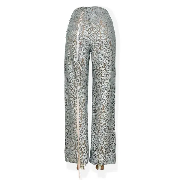 HOUSE OF CB Mara Metallic Floral Lace Pants, Silver, Medium - Image 7