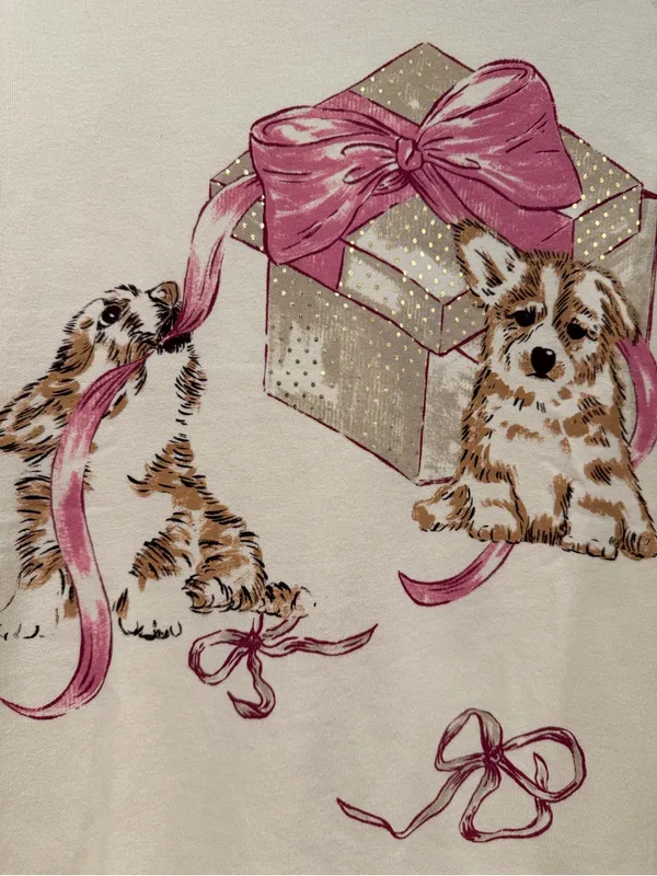 NWOT Maeve Anthropologie Size XL Dog Gift Bow Graphic Sweatshirt Beige Gold - Image 2
