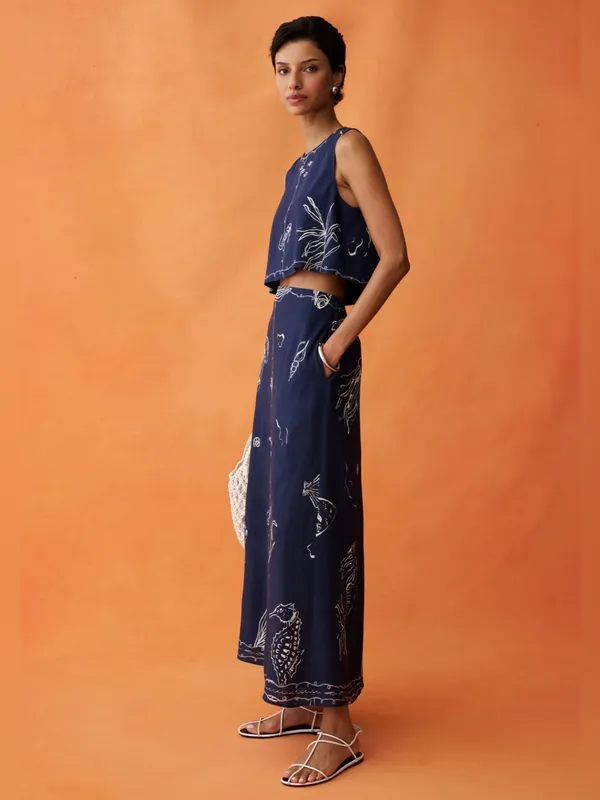 NWT ANAYA Sari Set size 2 blue navy linen skirt Few Moda - Image 6