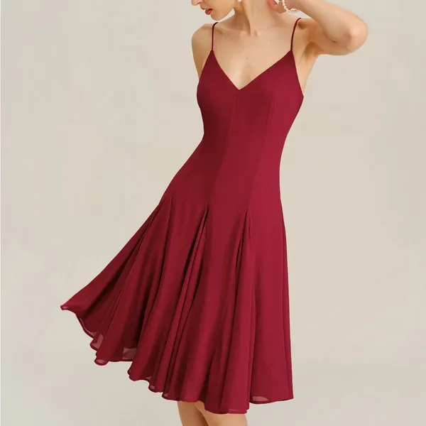 Rihoas Elegant Burgundy Spaghetti Strap Dress - Image 4