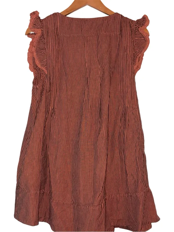 Free People Striped Ruffle Tunic Mini Dress Small New With Tags Orange Mot - Image 6